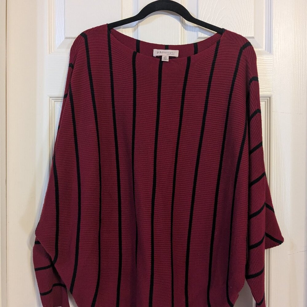 Philosophy Red & Black Striped Sweater Knit Pulover